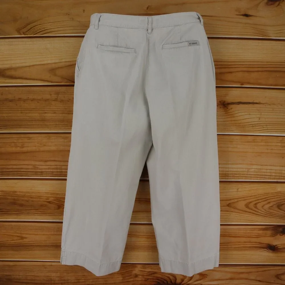 New York & Company Khaki Capri Pants Womens 12 Ivory Cotton Straight Leg Pockets